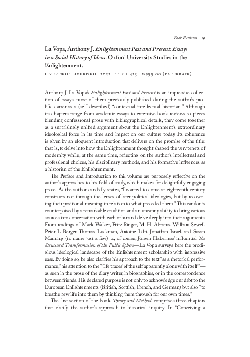 (PDF) Anthony J. La Vopa, Enlightenment Past and Present: Essays in a ...