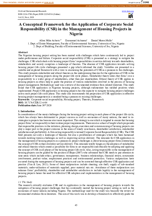 (PDF) A Conceptual Framework for the Application of Corporate Social ...