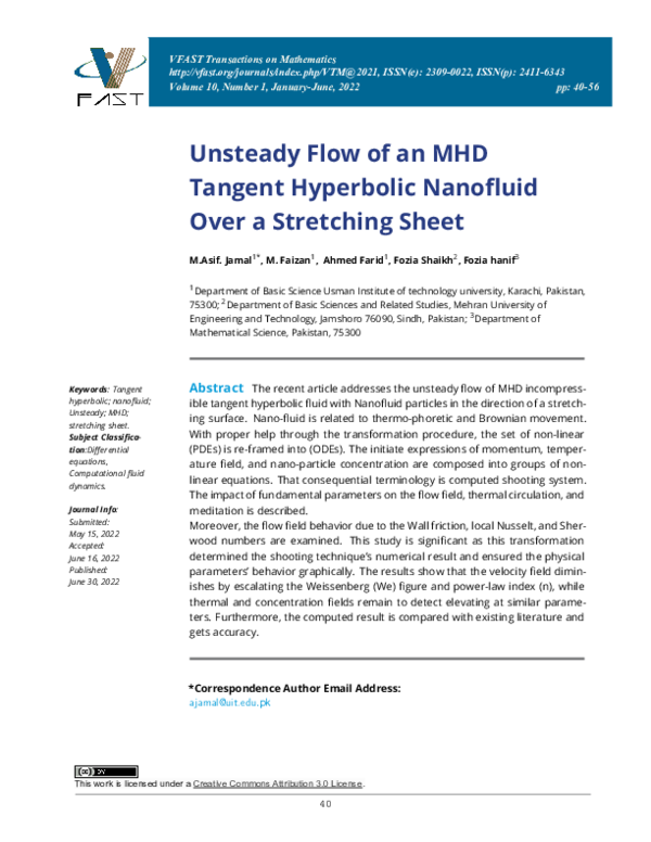 (PDF) Unsteady Flow of an MHD Tangent Hyperbolic Nanoﬂuid Over a ...