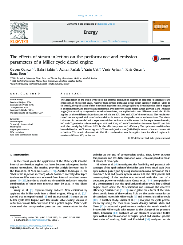 (PDF) The effects of steam injection on the performance and emission ...