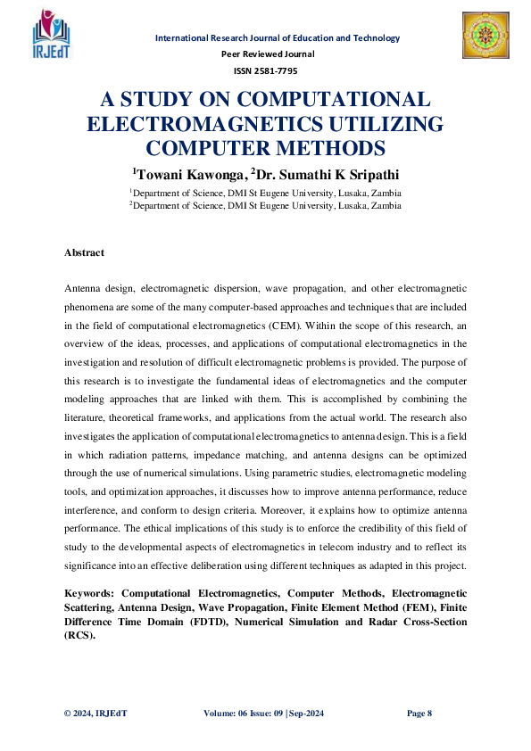 (PDF) A STUDY ON COMPUTATIONAL ELECTROMAGNETICS UTILIZING COMPUTER METHODS