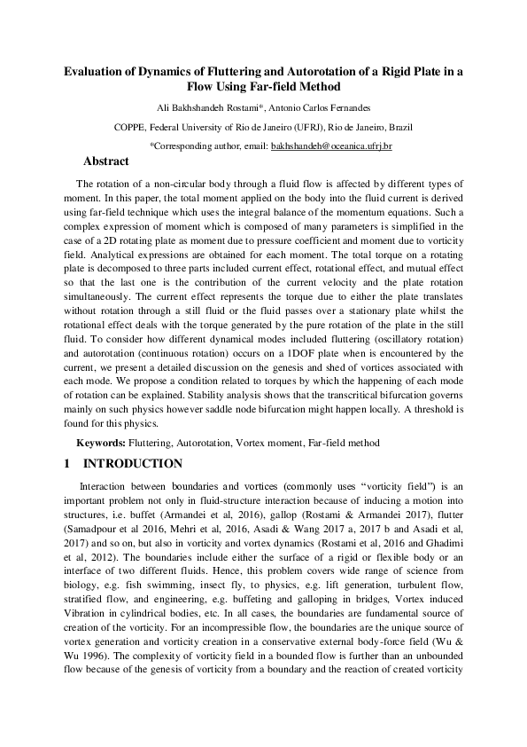 (PDF) Evaluation of dynamics of fluttering and autorotation of a rigid ...