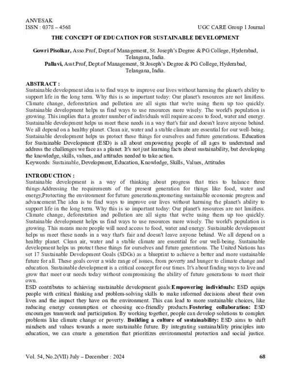 (PDF) THE CONCEPT OF EDUCATION FOR SUSTAINABLE DEVELOPMENT