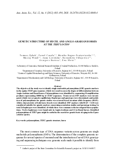 (PDF) Genetic structure of Hucul and Anglo-Arabian horses at the Tert locus