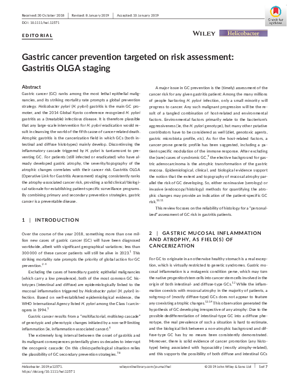 (PDF) Gastric cancer prevention targeted on risk assessment: Gastritis ...
