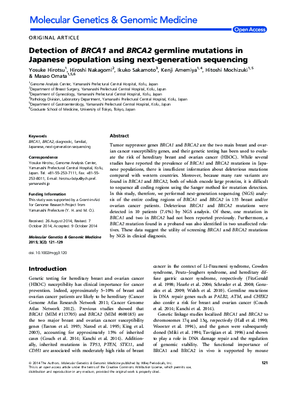 (PDF) Detection of BRCA1 and BRCA2 germline mutations in Japanese ...