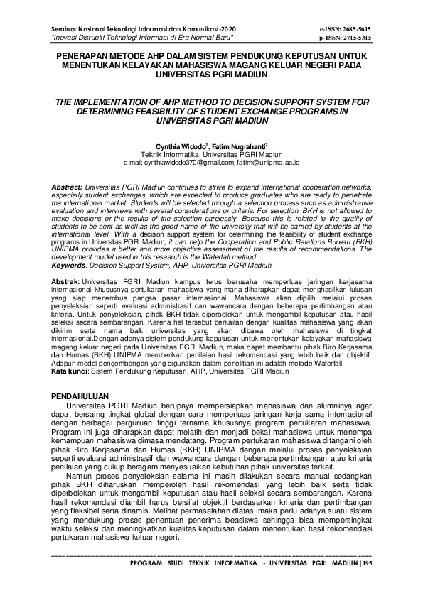 (PDF) The Implementation of Ahp Method to Decision Support System for ...