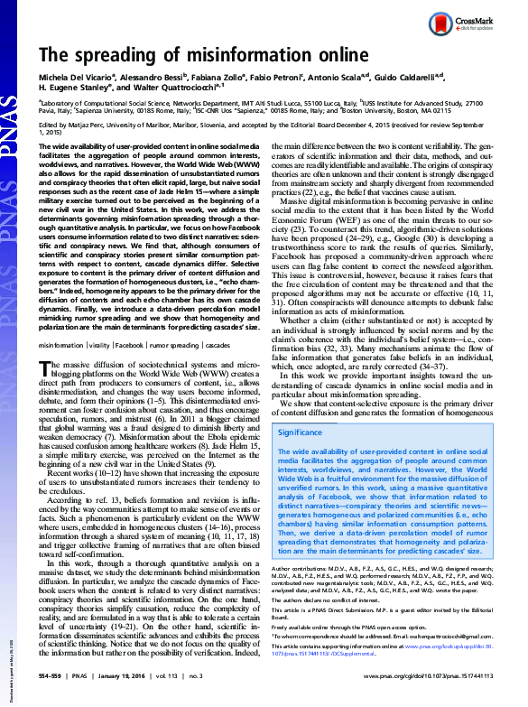 (PDF) The spreading of misinformation online