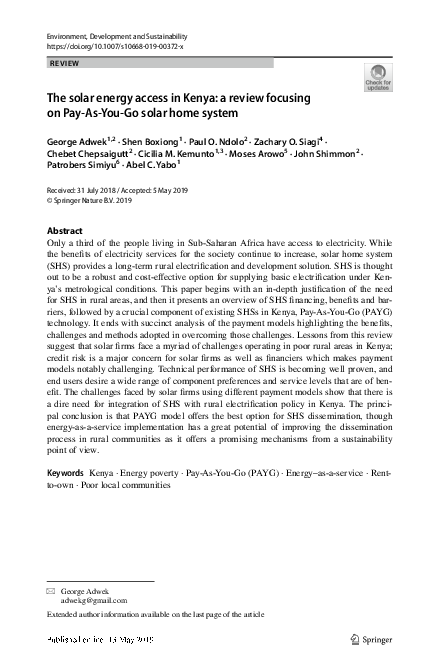 (PDF) The solar energy access in Kenya: a review focusing on Pay-As-You ...