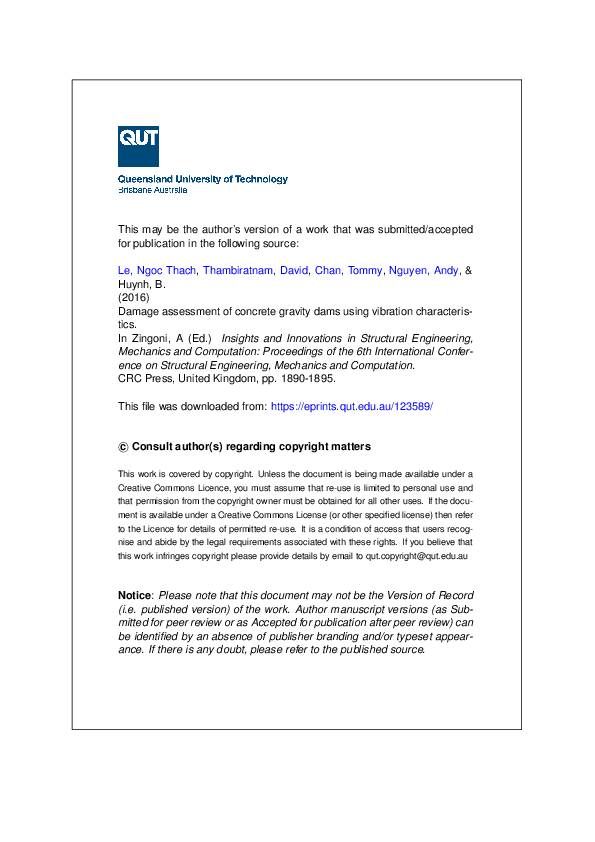 (PDF) Damage assessment of concrete gravity dams using vibration ...