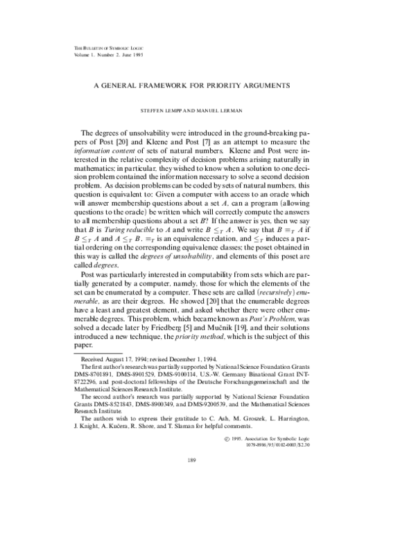 (PDF) A General Framework for Priority Arguments