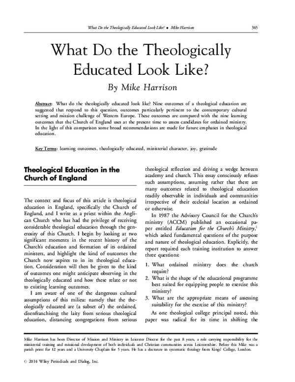 (PDF) What Do the Theologically Educated Look Like?