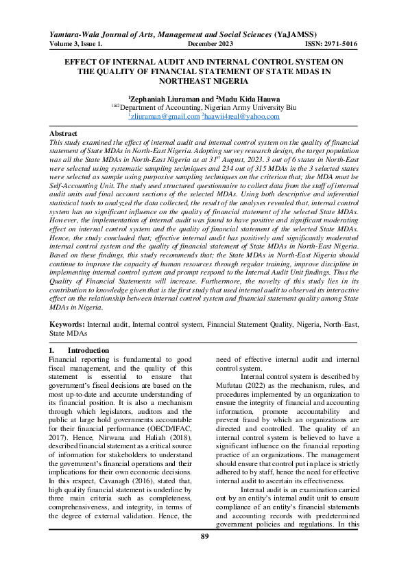 (PDF) EFFECT OF INTERNAL AUDIT AND INTERNAL CONTROL SYSTEM ON THE ...