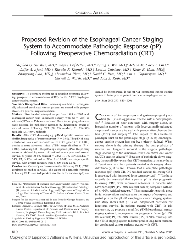(PDF) Proposed Revision of the Esophageal Cancer Staging System to ...