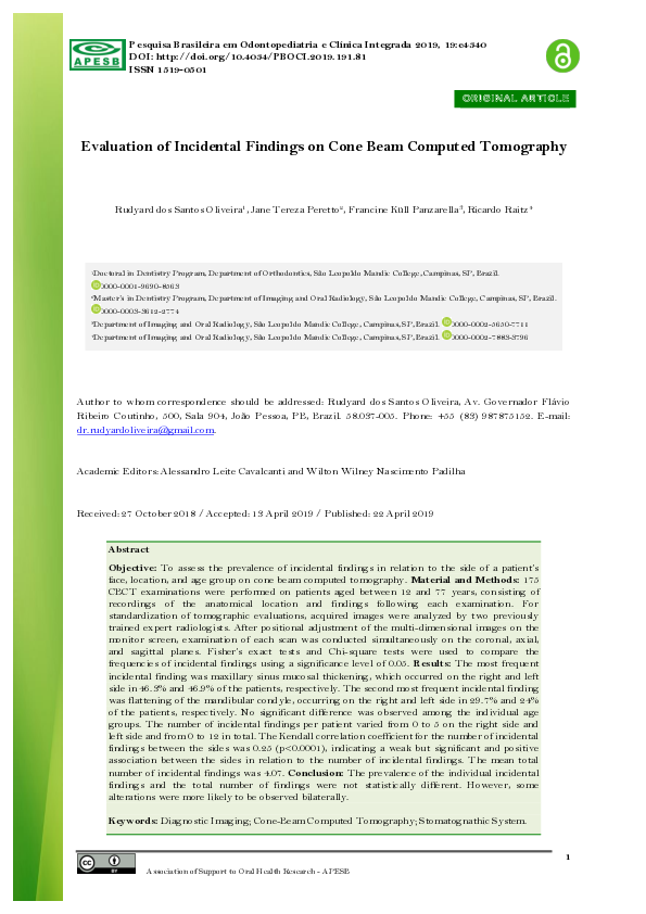 (PDF) Evaluation of Incidental Findings on Cone Beam Computed ...
