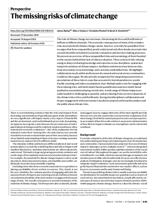 (PDF) The missing risks of climate change