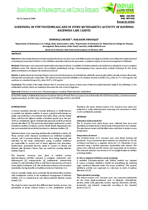 (PDF) Screening of Phytochemicals and in Vitro Antidiabetic Activity of ...