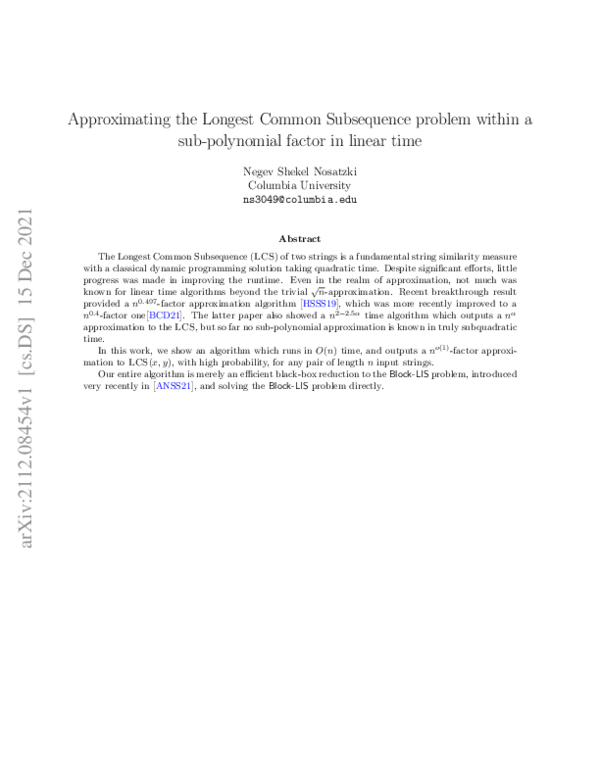 (PDF) Approximating the Longest Common Subsequence problem within a sub ...