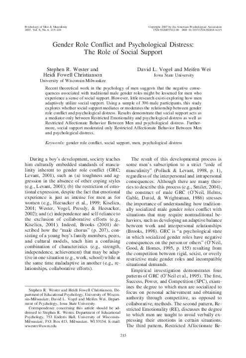 (PDF) Gender role conflict and psychological distress: The role of ...