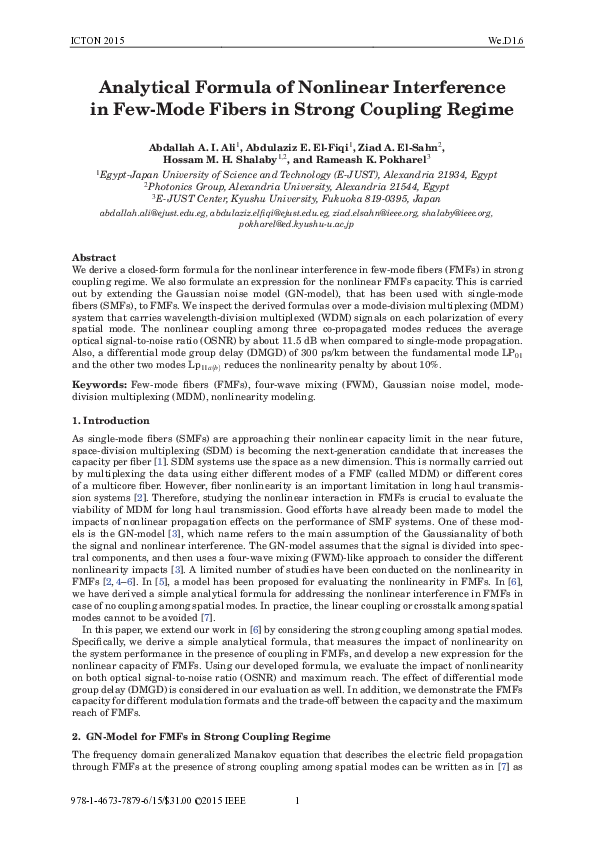 (PDF) Analytical formula of nonlinear interference in few-mode fibers ...