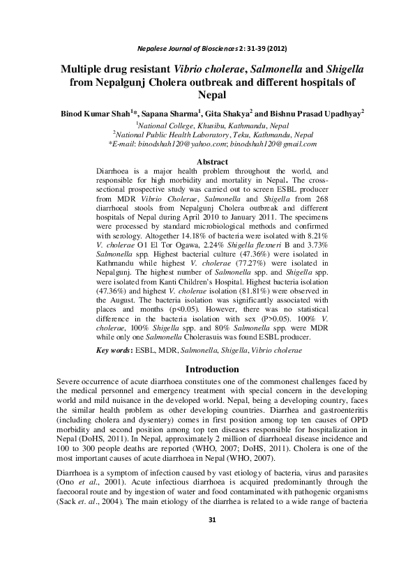 (PDF) Multiple drug resistant Vibrio cholerae, Salmonella and Shigella ...