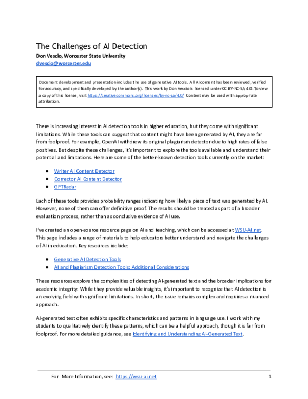 (PDF) The Challenges of AI Detection