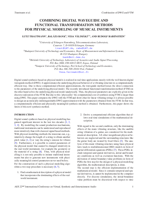 (PDF) Combining digital waveguide and functional transformation methods ...
