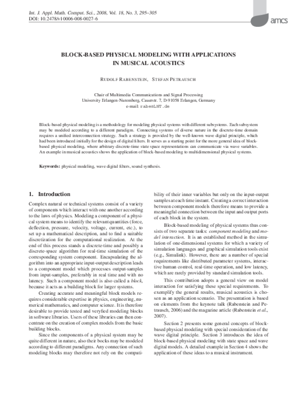 (PDF) Block-Based Physical Modeling with Applications in Musical Acoustics