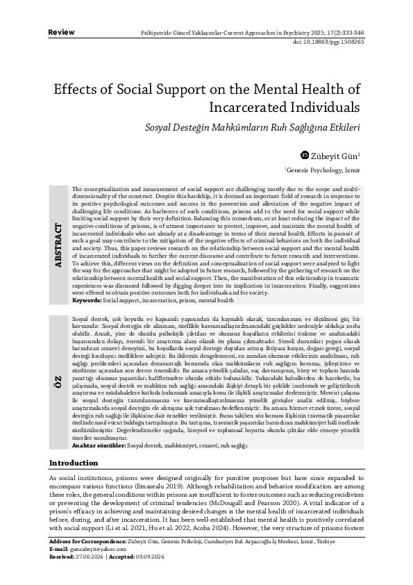 (PDF) Effects of Social Support on the Mental Health of Incarcerated ...