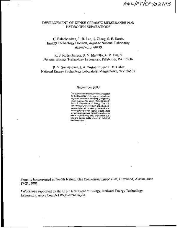 (PDF) Development of dense ceramic membranes for hydrogen separation