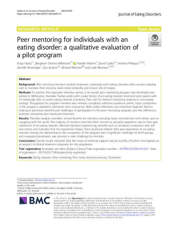 (PDF) Peer mentoring for individuals with an eating disorder: a ...