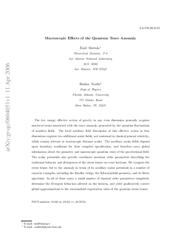 (PDF) Macroscopic effects of the quantum trace anomaly