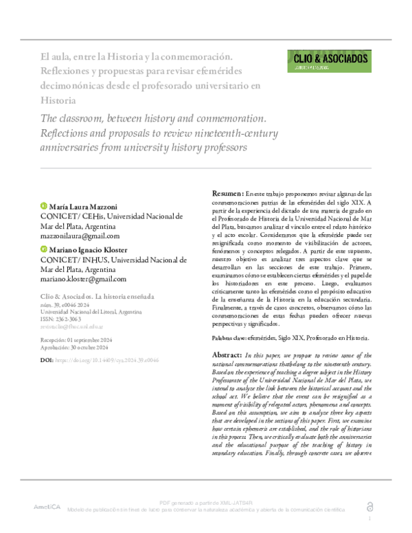 (PDF) The classroom, between History and commemoration. Reflections and ...