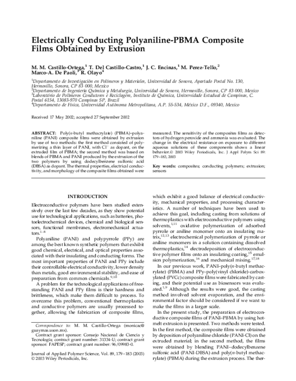 (PDF) Electrically conducting polyaniline‐PBMA composite films obtained ...