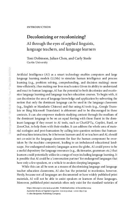 (PDF) Decolonizing or recolonizing? AI through the eyes of applied ...