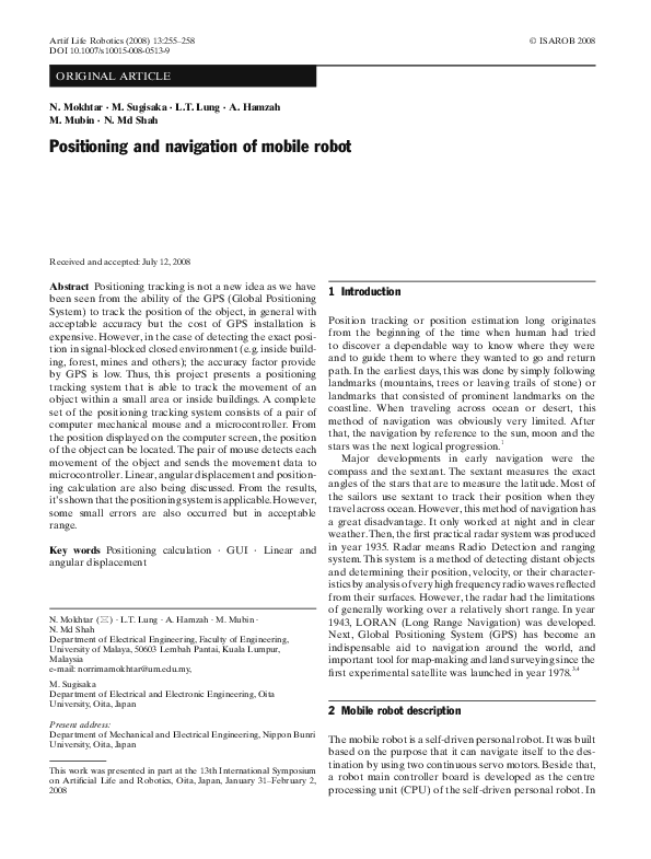 (PDF) Positioning and navigation of mobile robot
