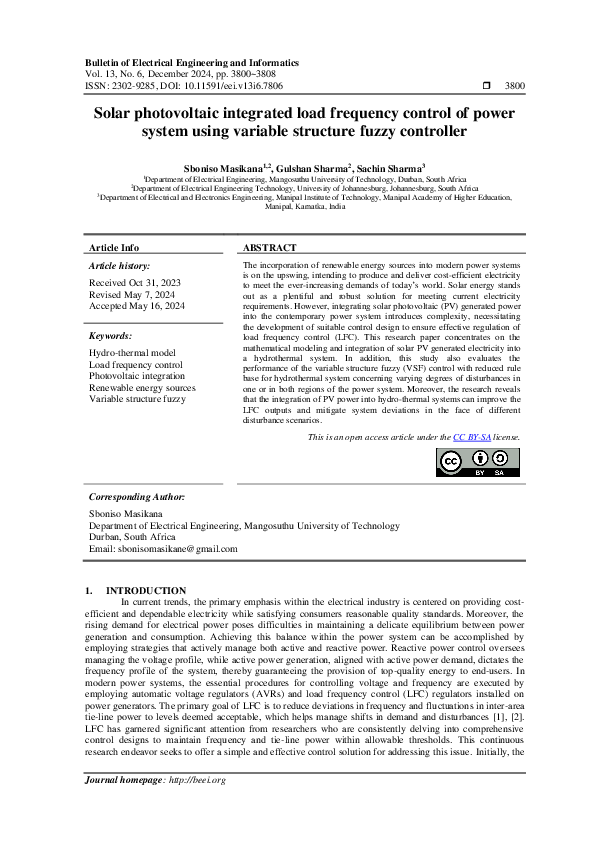 (PDF) Solar photovoltaic integrated load frequency control of power ...