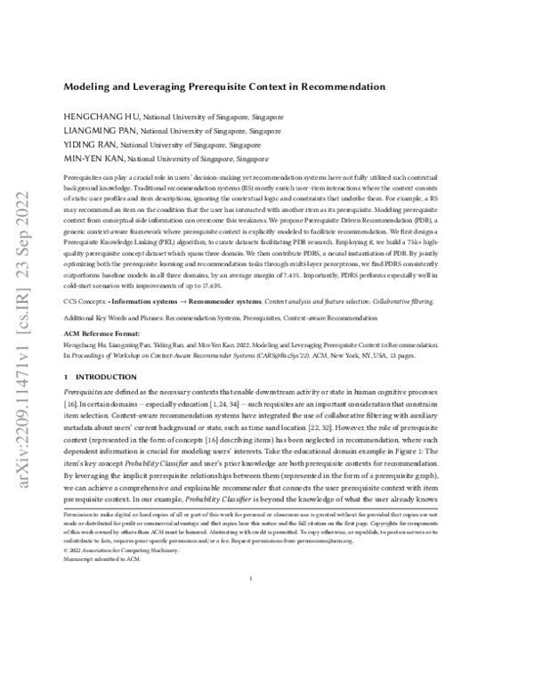 (PDF) Modeling and Leveraging Prerequisite Context in Recommendation