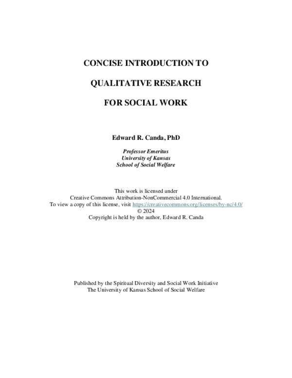 (PDF) CONCISE INTRODUCTION TO QUALITATIVE RESEARCH FOR SOCIAL WORK