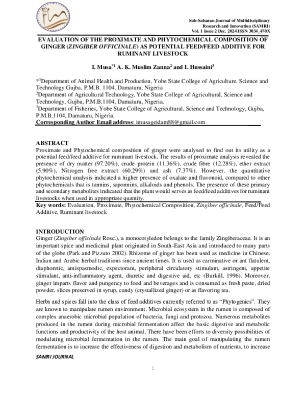 (PDF) EVALUATION OF THE PROXIMATE AND PHYTOCHEMICAL COMPOSITION OF ...