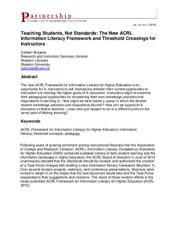 (PDF) Teaching Students, Not Standards: The New ACRL Information ...
