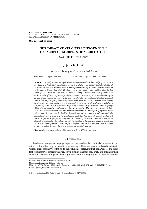 (PDF) THE IMPACT OF ART ON TEACHING ENGLISH TO BACHELOR STUDENTS OF ...