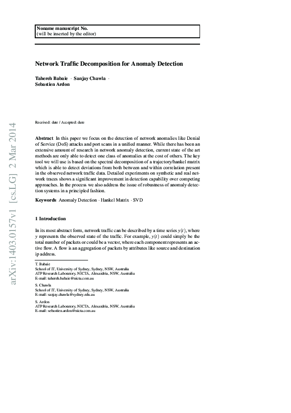 (PDF) Network Traffic Decomposition for Anomaly Detection