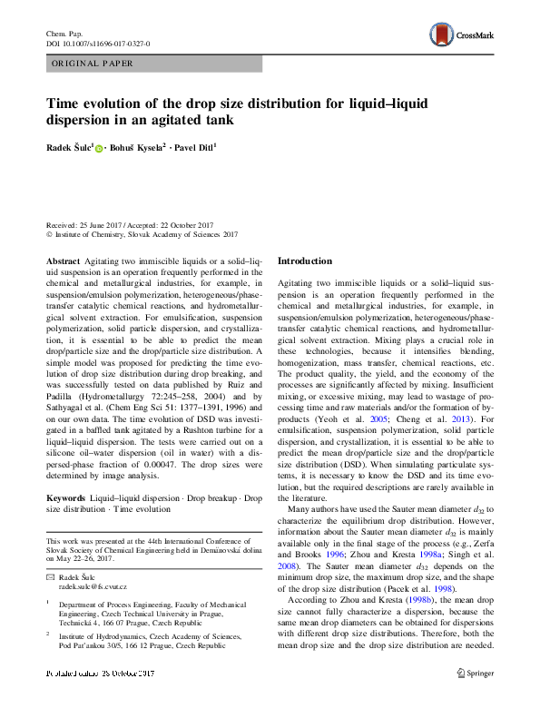 (PDF) Time evolution of the drop size distribution for liquid–liquid ...