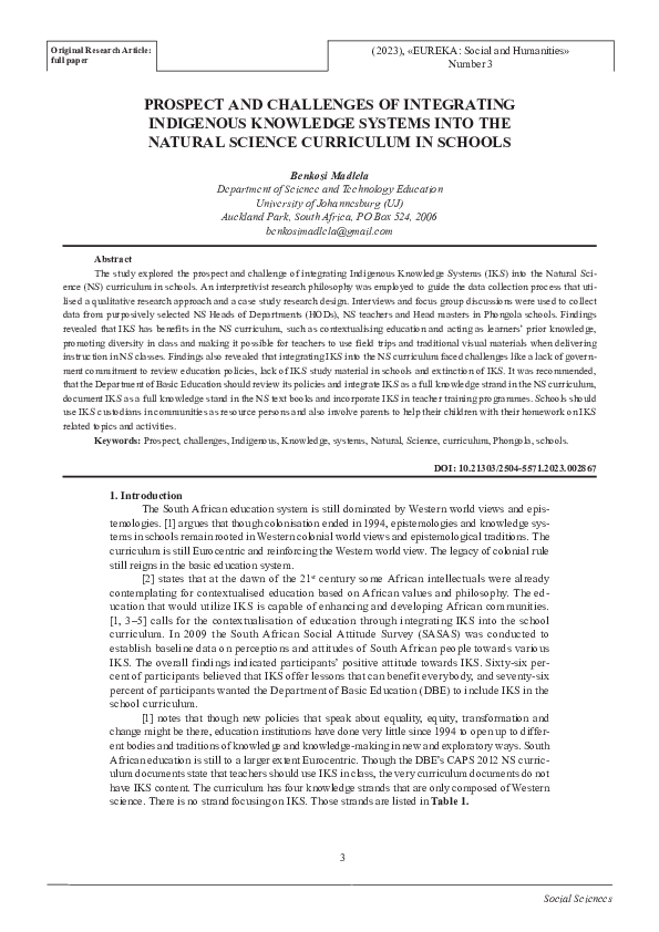 (PDF) Prospect and challenges of integrating indigenous knowledge ...