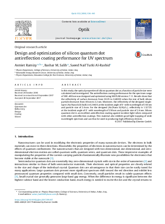 (PDF) Design and optimization of silicon quantum dot antireflection ...