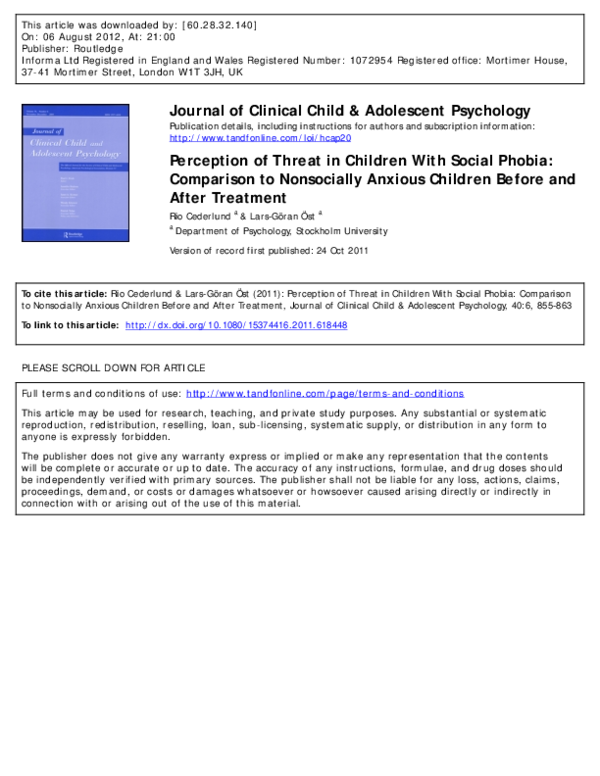 (PDF) Perception of Threat in Children With Social Phobia: Comparison ...