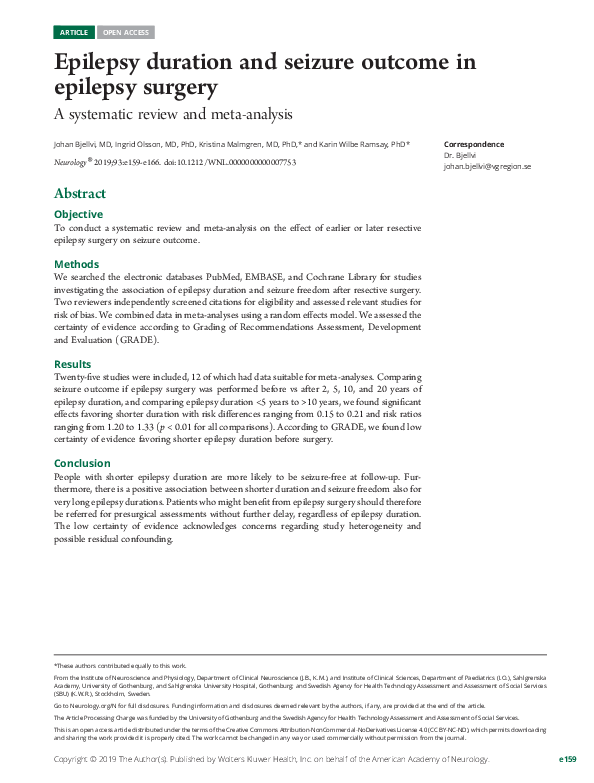 (PDF) Epilepsy duration and seizure outcome in epilepsy surgery