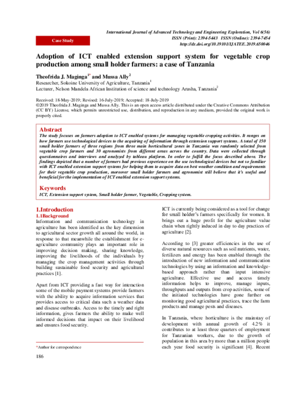 (PDF) Adoption of ICT enabled extension support system for vegetable ...