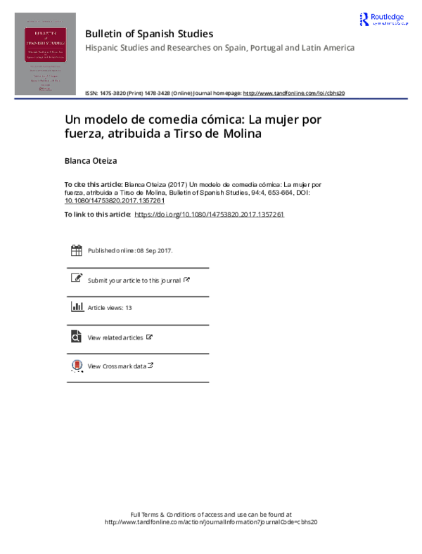 (PDF) Un modelo de comedia cómica: La mujer por fuerza, atribuida a ...